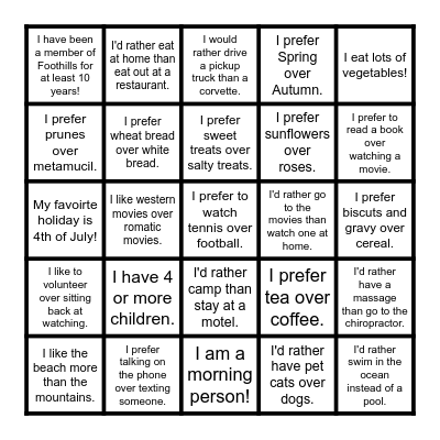 Mark Out What Describes You! Bingo Card