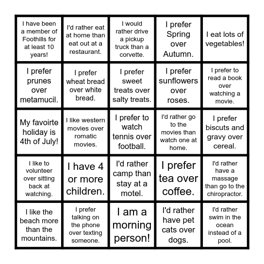 Mark Out What Describes You! Bingo Card