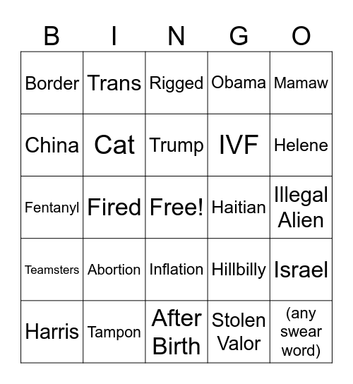 J.D Vance Debate Bingo Card