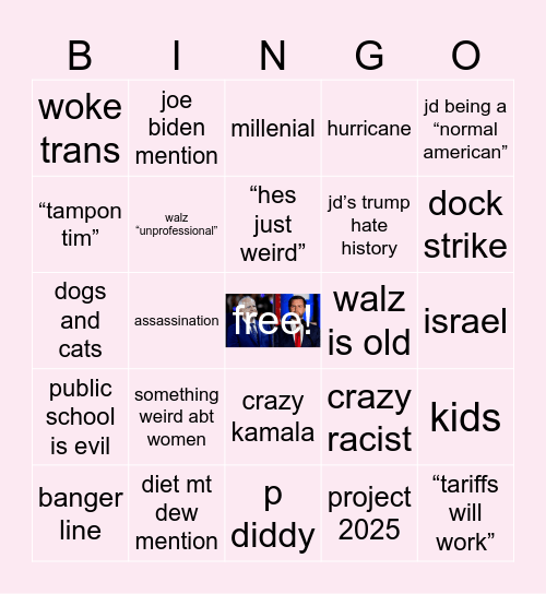 vp debate Bingo Card