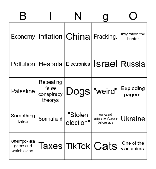 Vice precidential de-bingo. Bingo Card