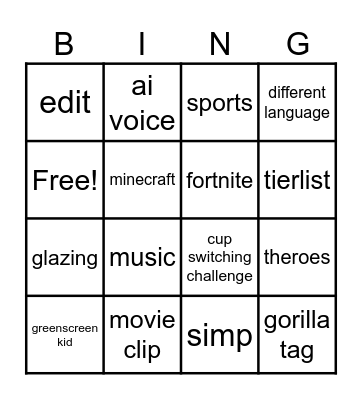 yt shorts bingo Card