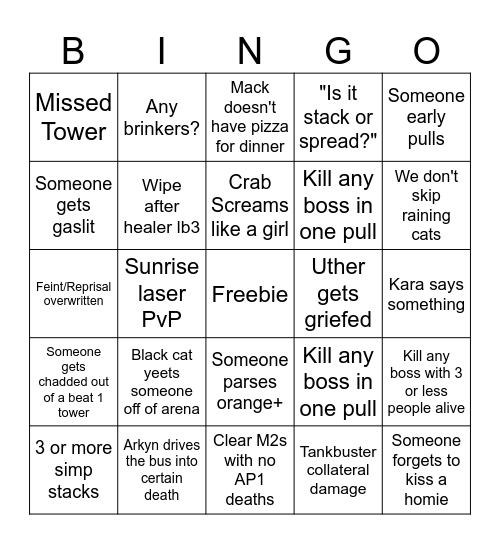 RAID BINGO Card