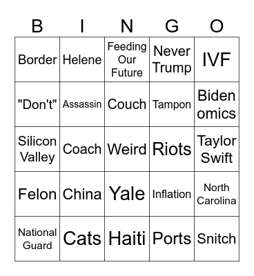 VP Debate Bingo Card