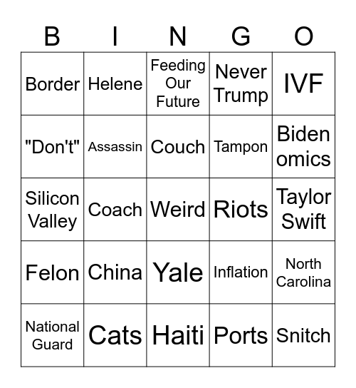 VP Debate Bingo Card