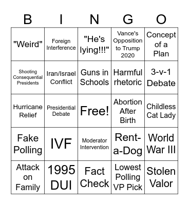 Vice Presidential Rebate Bingo Card
