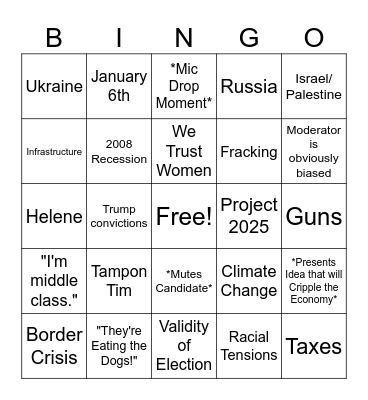 VP DEBATE + Evan's B-Day! Bingo Card