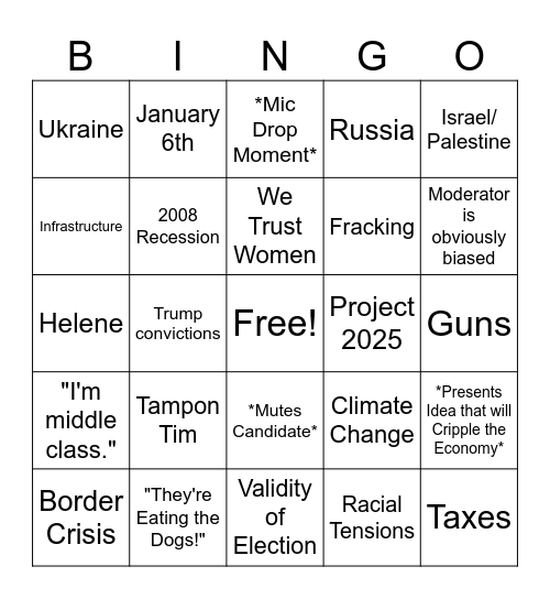 VP DEBATE + Evan's B-Day! Bingo Card