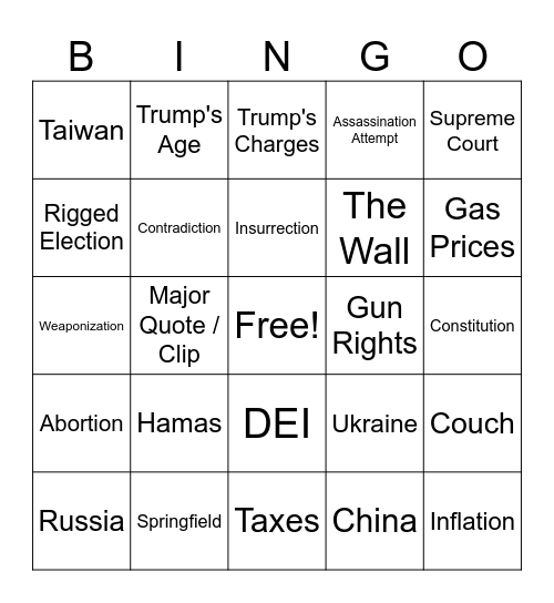 VP Deabte Walz & JD Vance Bingo Card