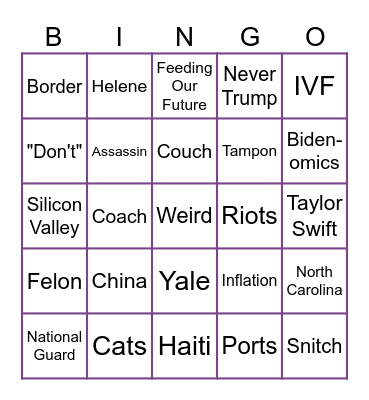 VP Debate 2024 Bingo Card