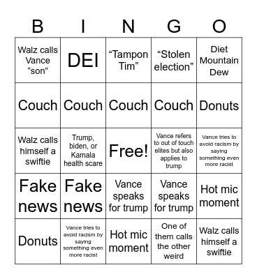 JG VP Debate Bingo Card