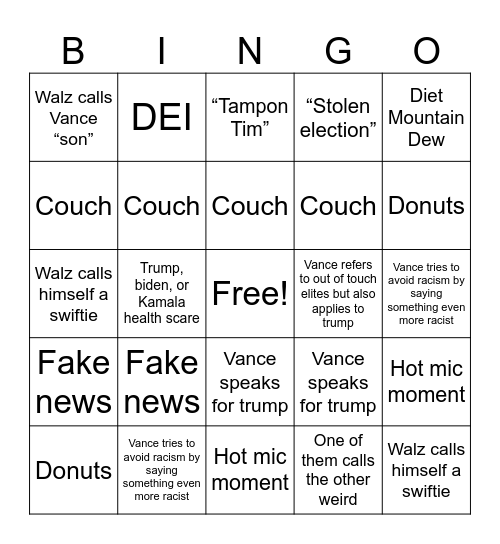 JG VP Debate Bingo Card
