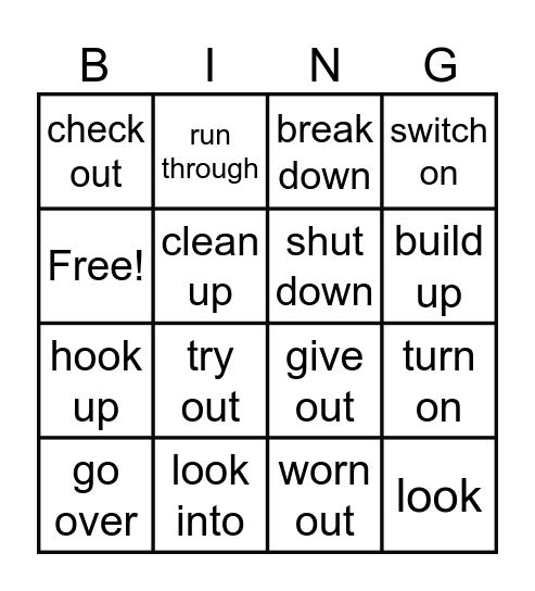 Phrasal verbs Bingo Card