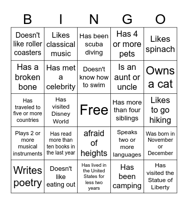 You and Me Bingo Card