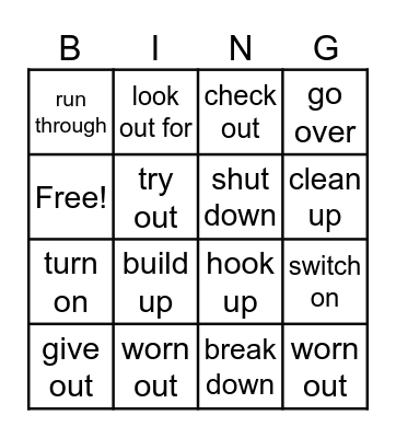 Phrasal verbs Bingo Card