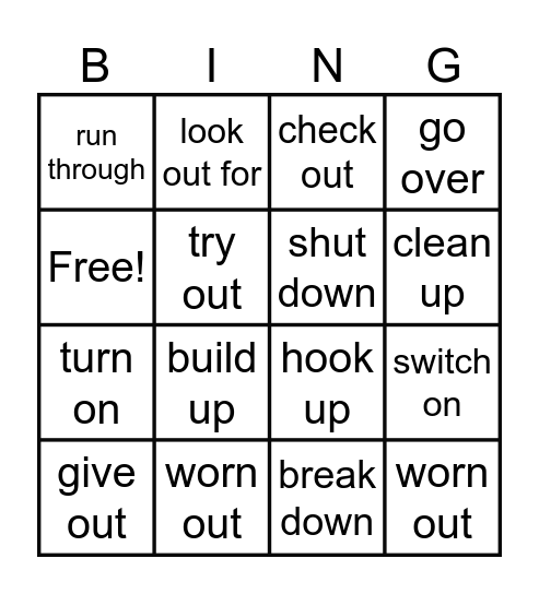 Phrasal verbs Bingo Card