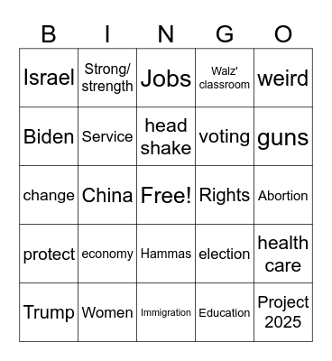 VP Debate Bingo Card