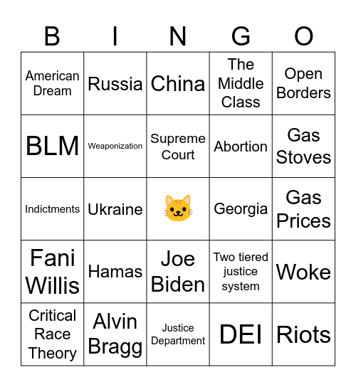Cate’s VP Debate Bingo Card