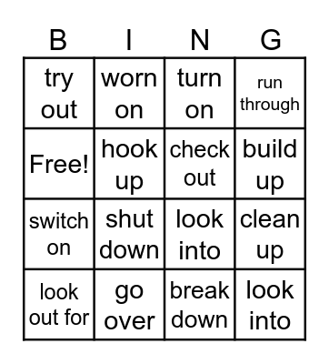 Phrasal verbs Bingo Card