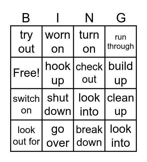 Phrasal verbs Bingo Card