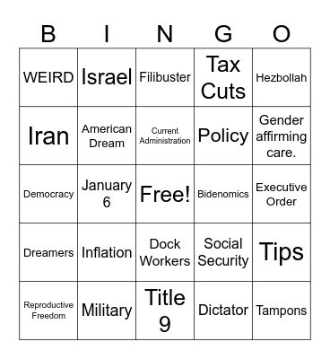 Vice Presidential Debate 2024 Bingo Card