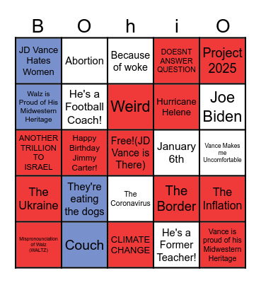 VP DEBATE 2024 Bingo Card