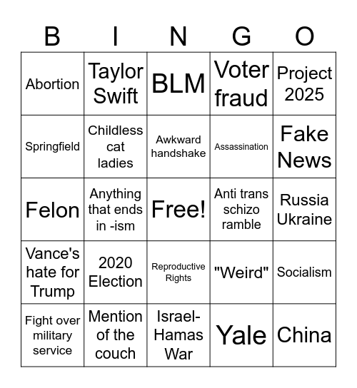 VP Presidential Bingo Card