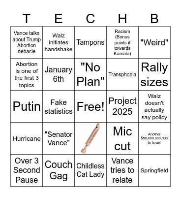 Vance V. Walz Debate Bingo Card