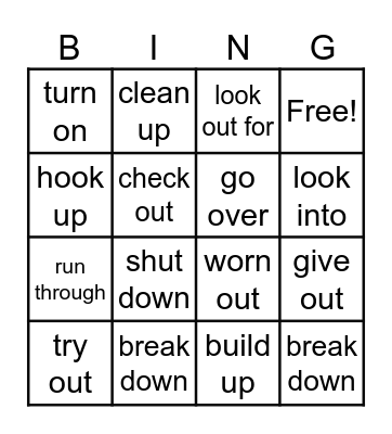 Phrasal verbs Bingo Card