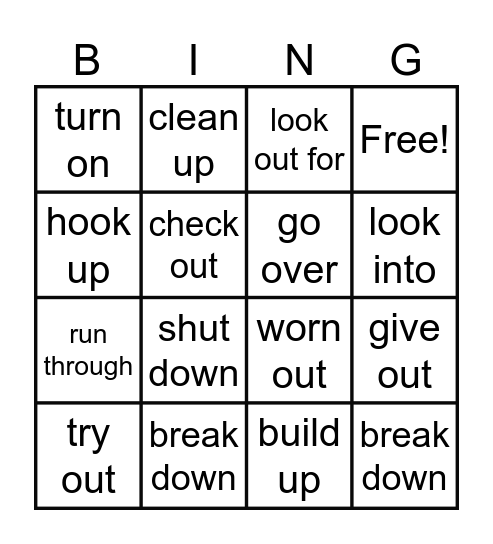 Phrasal verbs Bingo Card
