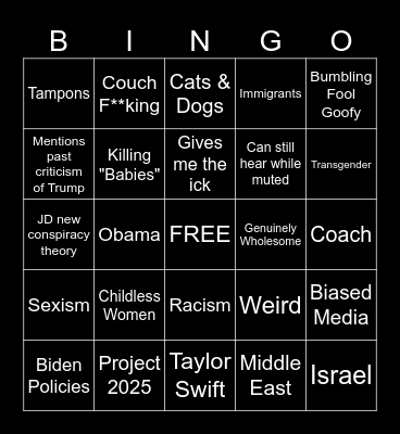 VP Debate 2024 Bingo Card