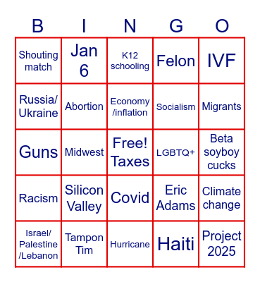 VP Debate Bingo Card