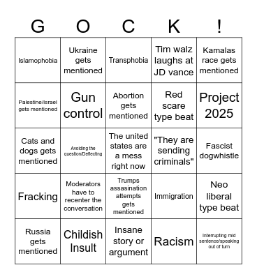 Vice president debate! Bingo Card
