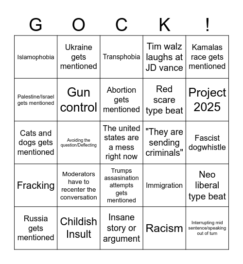 Vice president debate! Bingo Card