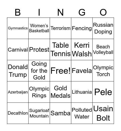 Olympics Bingo Card