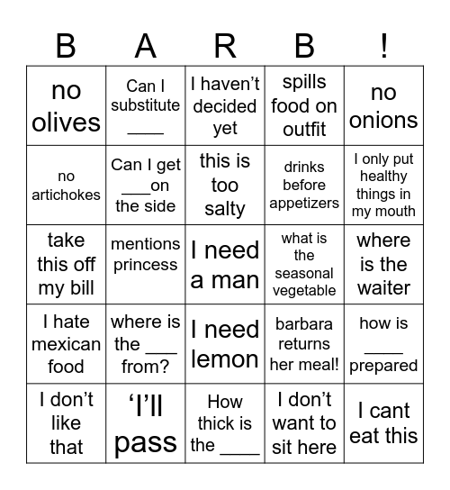 Barbara Bingo Card