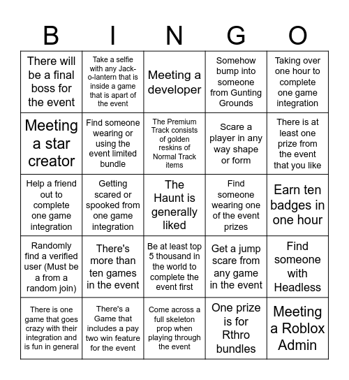 The Haunt Event - Bingo Card