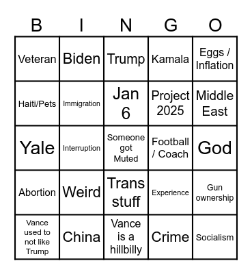 WALZ VANCE BINGO Card