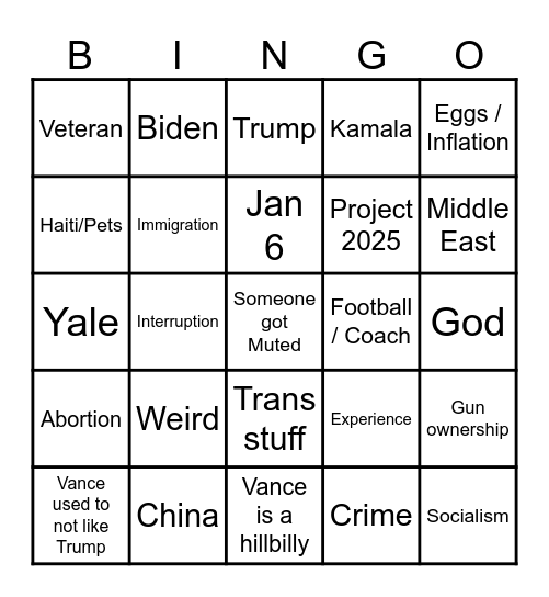 WALZ VANCE BINGO Card