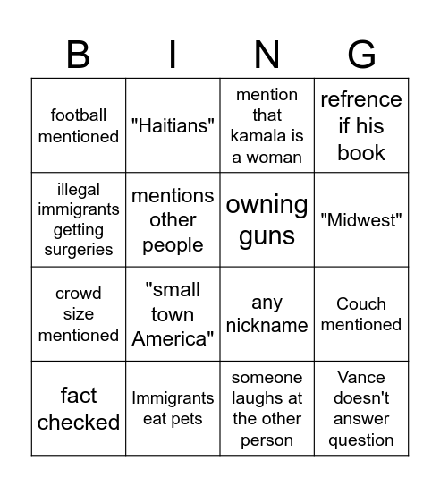 vice debate Bingo Card
