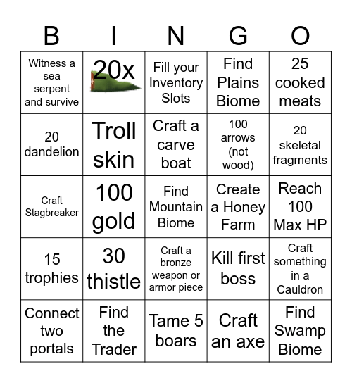 VALHEIM BINGO Card