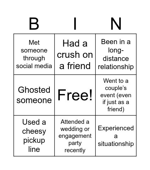 Pillow Talk Bingo Card