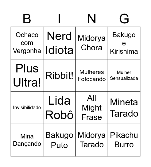 MHA Bingo Card