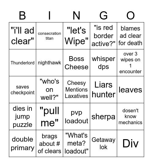 LFG Bingo Card