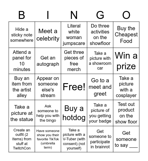 TwitchCon Bingo Card