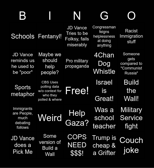 VP Debat Bingo Card
