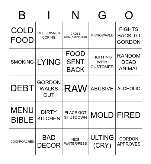 KITCHEN NIGHTMARES BINGO Card