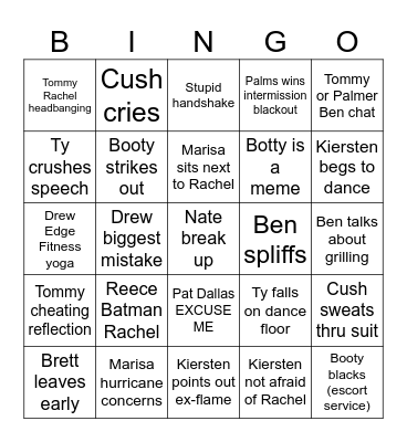 Cush Wedding Bingo Card