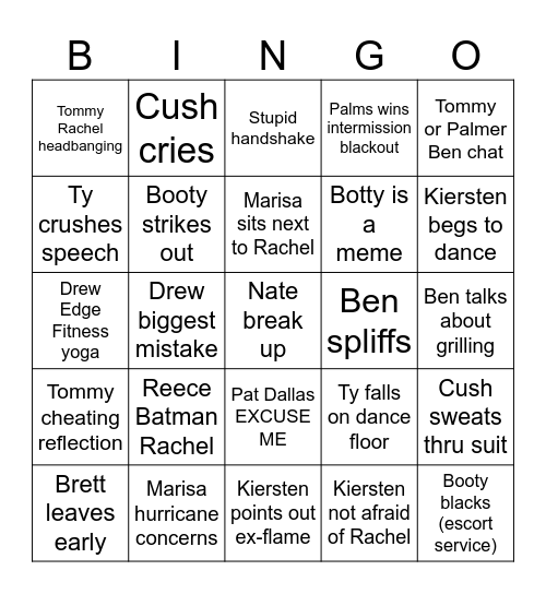 Cush Wedding Bingo Card