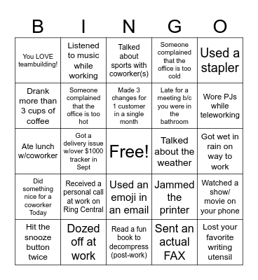 Workplace Bingo Card